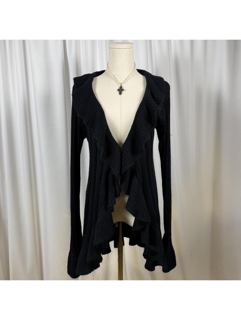 Black ruffle long cardigan
